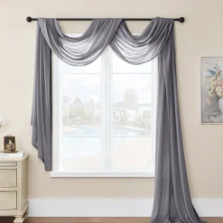 Valentine's Day Luxury Window Scarf Sheer Voile Elegant Topper Long Window Valance Solid Window Treatment Swags Drapes for Window Ceremony Wedding Canopy Bed