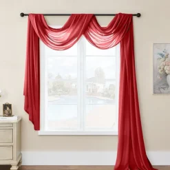 Valentine's Day Luxury Window Scarf Sheer Voile Elegant Topper Long Window Valance Solid Window Treatment Swags Drapes for Window Ceremony Wedding Canopy Bed