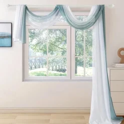 Valentine's Day Luxury Window Scarf Sheer Voile Elegant Topper Long Window Valance Solid Window Treatment Swags Drapes for Window Ceremony Wedding Canopy Bed