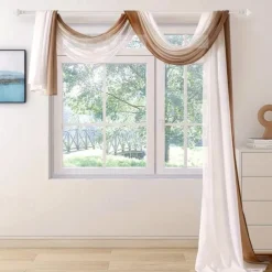 Valentine's Day Luxury Window Scarf Sheer Voile Elegant Topper Long Window Valance Solid Window Treatment Swags Drapes for Window Ceremony Wedding Canopy Bed