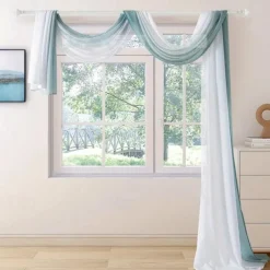 Valentine's Day Luxury Window Scarf Sheer Voile Elegant Topper Long Window Valance Solid Window Treatment Swags Drapes for Window Ceremony Wedding Canopy Bed
