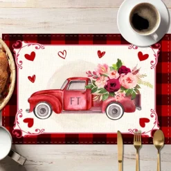 Valentine's Day Placemats Set of 4 Romantic and Decorative Table Mats Featuring Heart or Rose Patterns Durable and Heat-Resistant Perfect for Adding a Touch of Love to Your Dining Table Decor