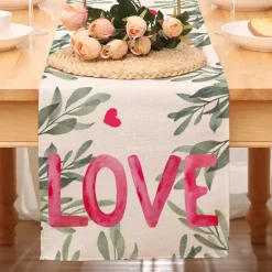 Valentines Day Table Runner Holiday Table Runner Seasonal Farmhouse Burlap Table Cloth for Wedding Anniversary Home Kitchen Dinner Table Party Decor