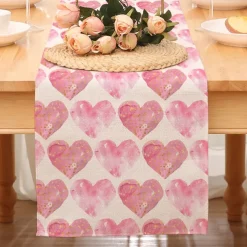 Valentines Day Table Runner Holiday Table Runner Seasonal Farmhouse Burlap Table Cloth for Wedding Anniversary Home Kitchen Dinner Table Party Decor