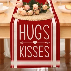 Valentines Day Table Runner Holiday Table Runner Seasonal Farmhouse Burlap Table Cloth for Wedding Anniversary Home Kitchen Dinner Table Party Decor