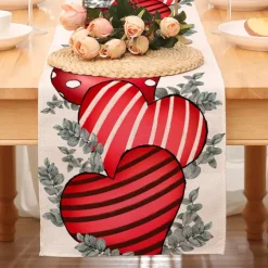Valentines Day Table Runner Holiday Table Runner Seasonal Farmhouse Burlap Table Cloth for Wedding Anniversary Home Kitchen Dinner Table Party Decor