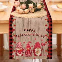 Valentines Day Table Runner Holiday Table Runner Seasonal Farmhouse Burlap Table Cloth for Wedding Anniversary Home Kitchen Dinner Table Party Decor