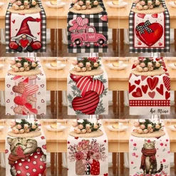 Valentines Day Table Runner Holiday Table Runner Seasonal Farmhouse Burlap Table Cloth for Wedding Anniversary Home Kitchen Dinner Table Party Decor
