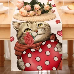 Valentines Day Table Runner Holiday Table Runner Seasonal Farmhouse Burlap Table Cloth for Wedding Anniversary Home Kitchen Dinner Table Party Decor