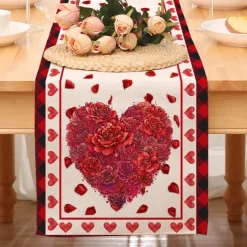 Valentines Day Table Runner Holiday Table Runner Seasonal Farmhouse Burlap Table Cloth for Wedding Anniversary Home Kitchen Dinner Table Party Decor