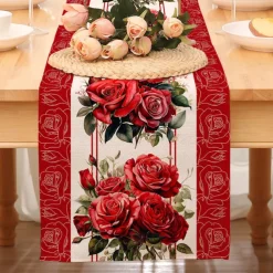 Valentines Day Table Runner Holiday Table Runner Seasonal Farmhouse Burlap Table Cloth for Wedding Anniversary Home Kitchen Dinner Table Party Decor