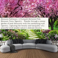 Valentine's Day Wall Tapestry Art Decor Blanket Curtain Picnic Tablecloth Hanging Home Bedroom Living Room Dorm Decoration Nature Landscape Garden Tree Flower Blossom Pathway