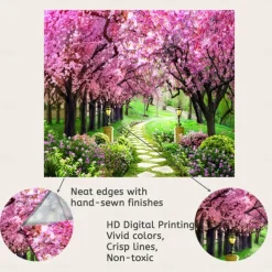 Valentine's Day Wall Tapestry Art Decor Blanket Curtain Picnic Tablecloth Hanging Home Bedroom Living Room Dorm Decoration Nature Landscape Garden Tree Flower Blossom Pathway