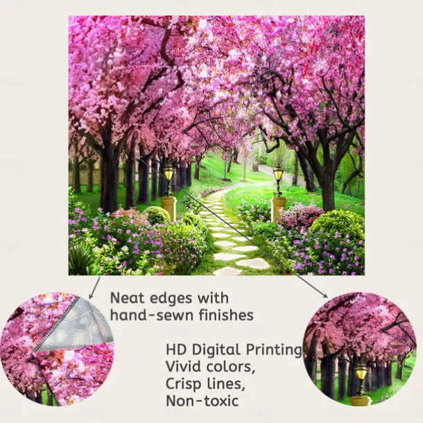 Valentine's Day Wall Tapestry Art Decor Blanket Curtain Picnic Tablecloth Hanging Home Bedroom Living Room Dorm Decoration Nature Landscape Garden Tree Flower Blossom Pathway
