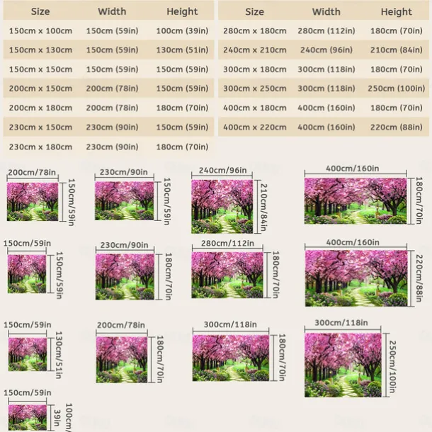 Valentine's Day Wall Tapestry Art Decor Blanket Curtain Picnic Tablecloth Hanging Home Bedroom Living Room Dorm Decoration Nature Landscape Garden Tree Flower Blossom Pathway