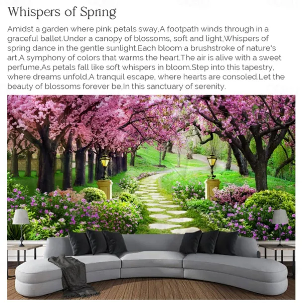 Valentine's Day Wall Tapestry Art Decor Blanket Curtain Picnic Tablecloth Hanging Home Bedroom Living Room Dorm Decoration Nature Landscape Garden Tree Flower Blossom Pathway