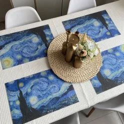 Van Gogh Painting Placemats Woven Placemat Vinyl Washable Heatproof Stain Resistant Mats PVC Placemats for Table Dining Office Kitchen Hotel Home Decor