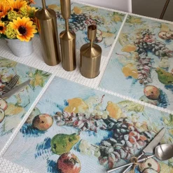 Van Gogh Painting Placemats Woven Placemat Vinyl Washable Heatproof Stain Resistant Mats PVC Placemats for Table Dining Office Kitchen Hotel Home Decor
