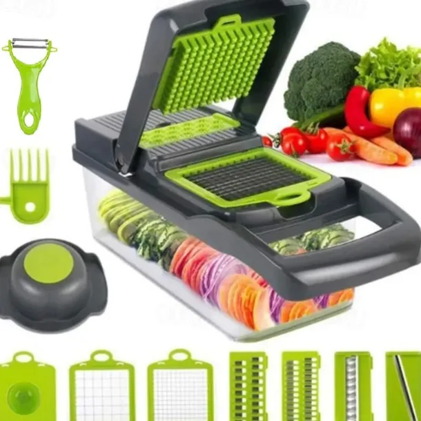 Vegetable Chopper 16 in 1Multifunctional Food Chopper Kitchen Vegetable Slicer Dicer Cutter Veggie Chopper With 8 Blades Carrot Chopper with Container