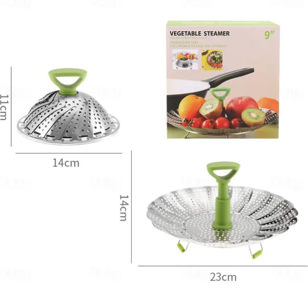Vegetable Steamer Basket for Cooking Food, Stainless Steel Veggie Steam Basket for Pot, Folding Expandable Steaming Insert with Extendable Handle Fits Various Size Pot