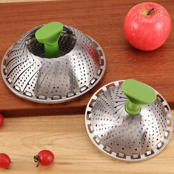 Vegetable Steamer Basket for Cooking Food, Stainless Steel Veggie Steam Basket for Pot, Folding Expandable Steaming Insert with Extendable Handle Fits Various Size Pot