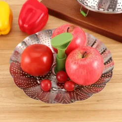 Vegetable Steamer Basket for Cooking Food, Stainless Steel Veggie Steam Basket for Pot, Folding Expandable Steaming Insert with Extendable Handle Fits Various Size Pot