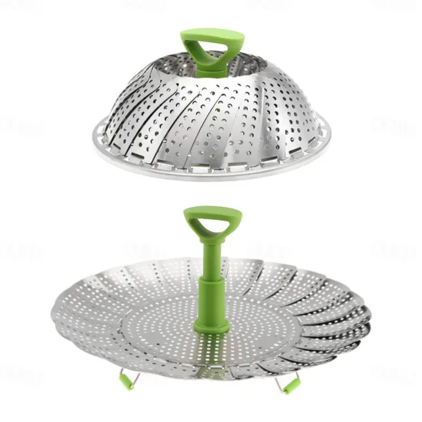 Vegetable Steamer Basket for Cooking Food, Stainless Steel Veggie Steam Basket for Pot, Folding Expandable Steaming Insert with Extendable Handle Fits Various Size Pot