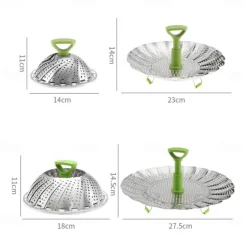 Vegetable Steamer Basket for Cooking Food, Stainless Steel Veggie Steam Basket for Pot, Folding Expandable Steaming Insert with Extendable Handle Fits Various Size Pot