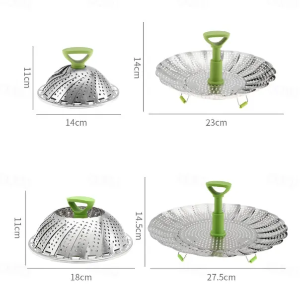 Vegetable Steamer Basket for Cooking Food, Stainless Steel Veggie Steam Basket for Pot, Folding Expandable Steaming Insert with Extendable Handle Fits Various Size Pot