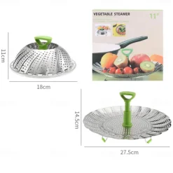 Vegetable Steamer Basket for Cooking Food, Stainless Steel Veggie Steam Basket for Pot, Folding Expandable Steaming Insert with Extendable Handle Fits Various Size Pot