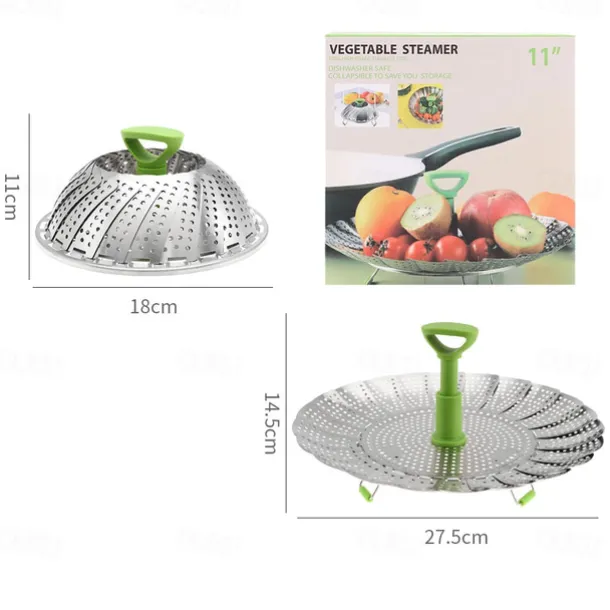 Vegetable Steamer Basket for Cooking Food, Stainless Steel Veggie Steam Basket for Pot, Folding Expandable Steaming Insert with Extendable Handle Fits Various Size Pot