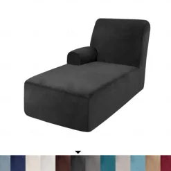 Velvet Chaise Cover Stretch Sectional Couch Covers for L Shaped Sofa Fitted Soft Chaise Lounge Cushion Cover Sofa Slipcover with Elastic Bottom
