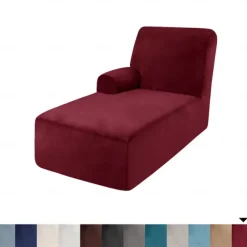 Velvet Chaise Cover Stretch Sectional Couch Covers for L Shaped Sofa Fitted Soft Chaise Lounge Cushion Cover Sofa Slipcover with Elastic Bottom