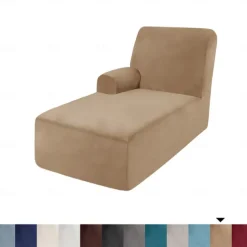 Velvet Chaise Cover Stretch Sectional Couch Covers for L Shaped Sofa Fitted Soft Chaise Lounge Cushion Cover Sofa Slipcover with Elastic Bottom