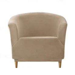 Velvet Club Chair Barrel Chair Slipcover Burgundy Stretch Armchair Covers 1-Piece Club Tub Chair Covers Sofa Cover Couch Furniture Protector Cover Plush Spandex Couch Covers for Living Room