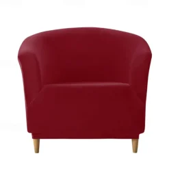 Velvet Club Chair Barrel Chair Slipcover Burgundy Stretch Armchair Covers 1-Piece Club Tub Chair Covers Sofa Cover Couch Furniture Protector Cover Plush Spandex Couch Covers for Living Room