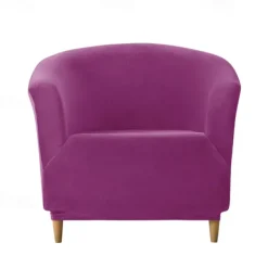 Velvet Club Chair Barrel Chair Slipcover Burgundy Stretch Armchair Covers 1-Piece Club Tub Chair Covers Sofa Cover Couch Furniture Protector Cover Plush Spandex Couch Covers for Living Room
