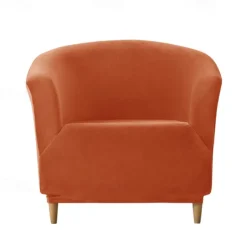 Velvet Club Chair Barrel Chair Slipcover Burgundy Stretch Armchair Covers 1-Piece Club Tub Chair Covers Sofa Cover Couch Furniture Protector Cover Plush Spandex Couch Covers for Living Room