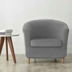 Velvet Club Chair Slipcovers, Soft Stretch Tub Burgundy Red Chair Cover for Living Room and Bedroom, Washable and Removable Armchair Protector, Furniture Protector for Home Decor