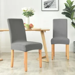 Velvet Dining Chair Cover Burgundy Plush Stretch Spandex Chair Slipcover Chair Protector High Back Dining Chair Cover with Elastic Band for Dining Room Wedding Ceremony Banquet Home Decor