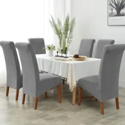 Velvet Dining Chair Covers, Burgundy Stretch Chair Cover, Spandex High back Chair Protector Covers Seat Slipcover with Elastic Band for Dining Room,Wedding, Ceremony, Banquet