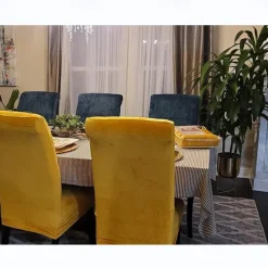 Velvet Dining Chair Covers, Burgundy Stretch Chair Cover, Spandex High back Chair Protector Covers Seat Slipcover with Elastic Band for Dining Room,Wedding, Ceremony, Banquet