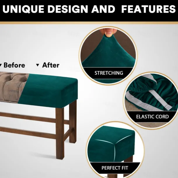 Velvet Elastic All-Inclusive Ultra Soft Bench Cover - Home Fabric Bench Cover - Stretchable and Durable - Perfect for Adding Comfort and Style to Your Bench - Easy to Install and Clean