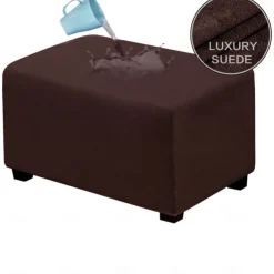 Velvet Ottoman Cover Rectangle,Storage Ottoman Slipcover Thick Stretchable Footrest Stool Covers with Elastic Band