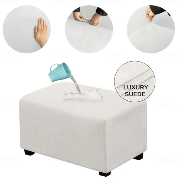 Velvet Ottoman Cover Rectangle,Storage Ottoman Slipcover Thick Stretchable Footrest Stool Covers with Elastic Band