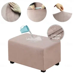 Velvet Ottoman Cover Rectangle,Storage Ottoman Slipcover Thick Stretchable Footrest Stool Covers with Elastic Band