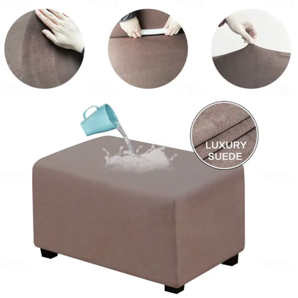 Velvet Ottoman Cover Rectangle,Storage Ottoman Slipcover Thick Stretchable Footrest Stool Covers with Elastic Band