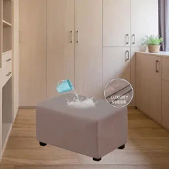 Velvet Ottoman Cover Rectangle,Storage Ottoman Slipcover Thick Stretchable Footrest Stool Covers with Elastic Band