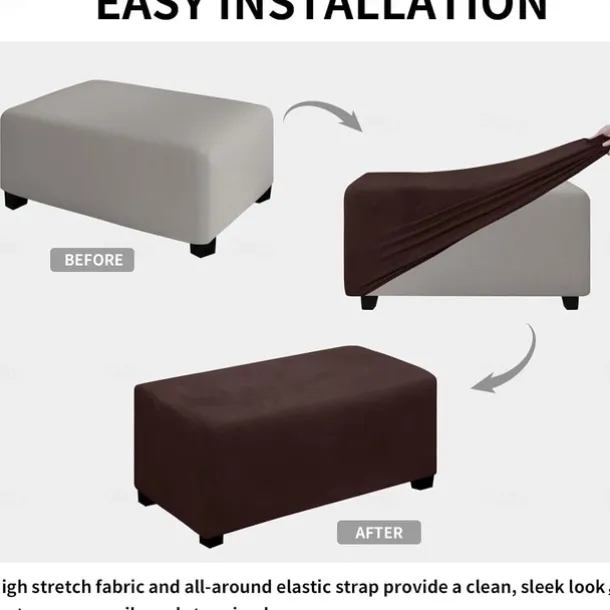 Velvet Ottoman Cover Rectangle,Storage Ottoman Slipcover Thick Stretchable Footrest Stool Covers with Elastic Band