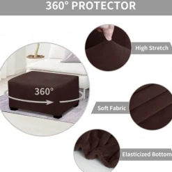 Velvet Ottoman Cover Rectangle,Storage Ottoman Slipcover Thick Stretchable Footrest Stool Covers with Elastic Band